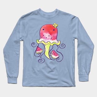 Watermelon Watercolor Jellyfish Long Sleeve T-Shirt